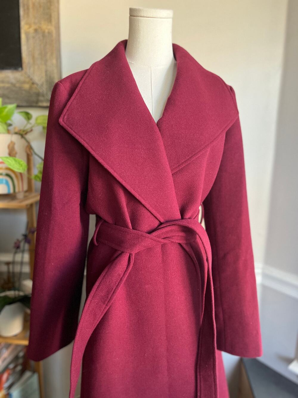 J.Crew Burgundy Coat Tie Front Wool Blend Trench Size 12